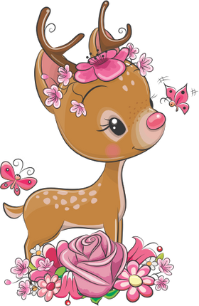 (s133-20-C) Cute Cartoon Deer Flowers