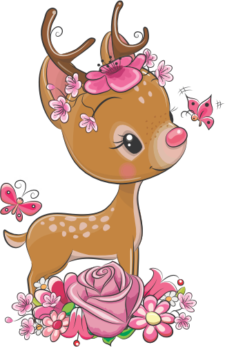 (s133-20-C) Cute Cartoon Deer Flowers