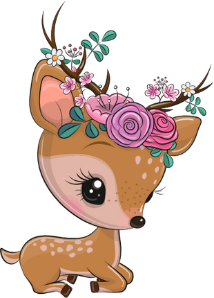 (s133-20-D) Cute Cartoon Deer Flowers