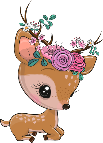 (s133-20-D) Cute Cartoon Deer Flowers