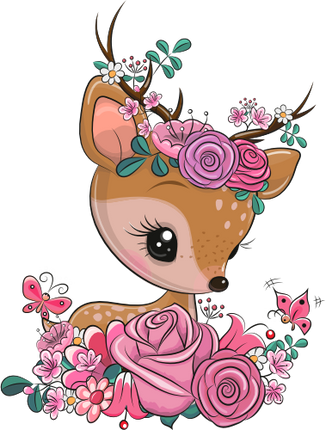 (s133-20-E) Cute Cartoon Deer Flowers