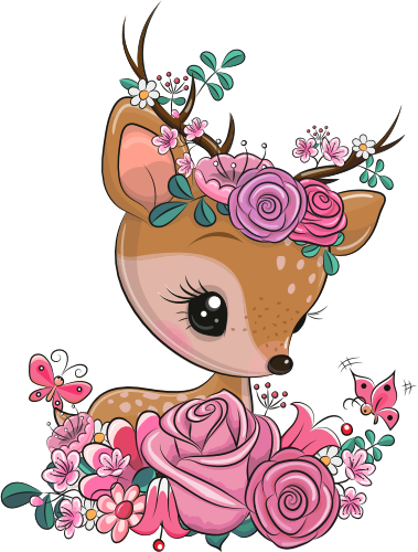 (s133-20-E) Cute Cartoon Deer Flowers