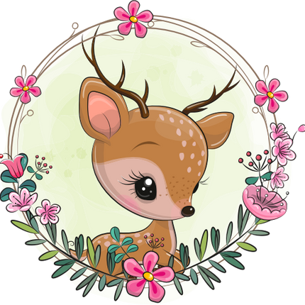 (s133-20-F) Cute Cartoon Deer Flower Wreath