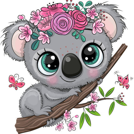 (s133-21-B) Cute Cartoon Koala Flowers