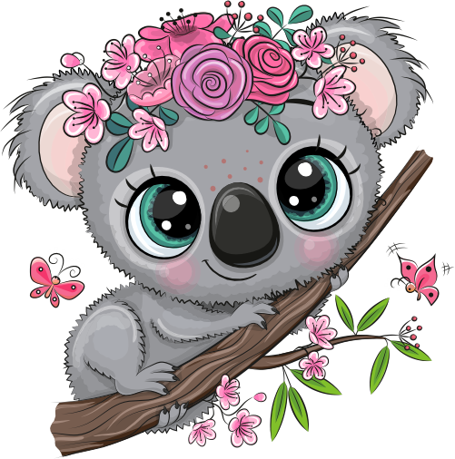 (s133-21-B) Cute Cartoon Koala Flowers