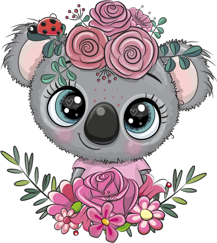(s133-21-C) Cute Cartoon Koala Flowers