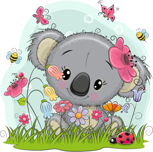 (s133-21-D) Cute Cartoon Koala Flower Meadow