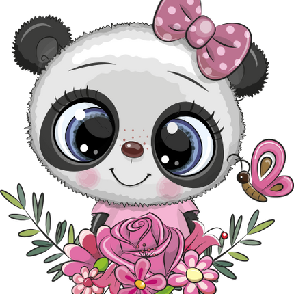 (s133-22-F) Cute Cartoon Panda Flowers