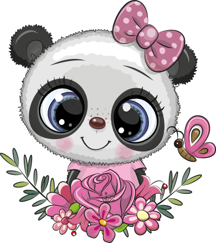 (s133-22-F) Cute Cartoon Panda Flowers