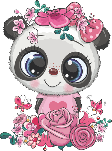 (s133-22-G) Cute Cartoon Panda Flowers