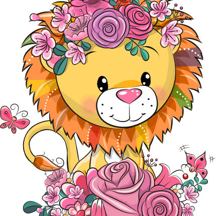 (s133-23-C) Cute Cartoon Lion Flowers