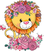 (s133-23-C) Cute Cartoon Lion Flowers