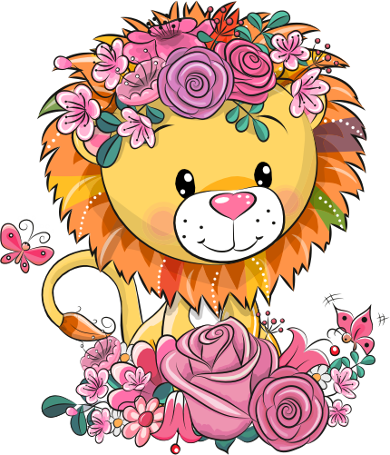 (s133-23-C) Cute Cartoon Lion Flowers