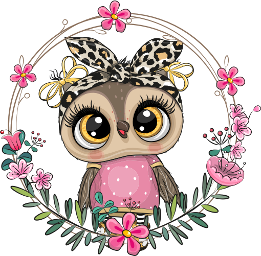 (s133-24-2A) Cute Cartoon Owl Flower Wreath
