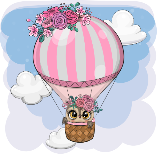 (s133-24-2C) Cute Cartoon Owl Hot Air Balloon