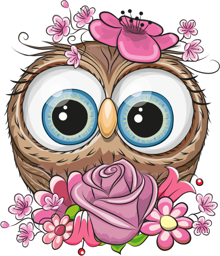 (s133-24-1V) Cute Cartoon Owl Flowers