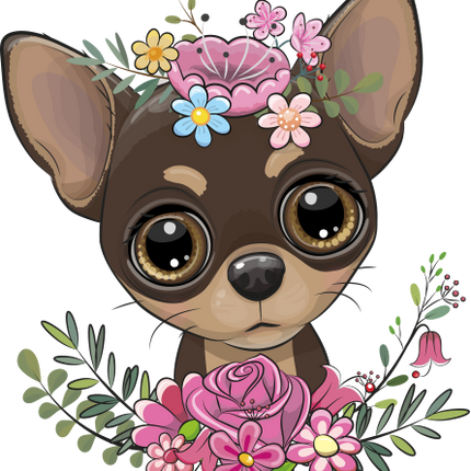 (s133-27-2B) Cute Cartoon Chihuahua Flowers