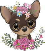 (s133-27-2B) Cute Cartoon Chihuahua Flowers