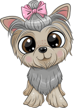 (s133-27-1Q) Cute Cartoon Yorkie Pink Bow