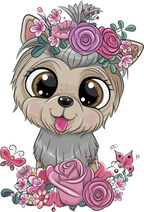 (s133-27-1R) Cute Cartoon Yorkie Flowers