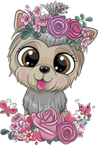 (s133-27-1R) Cute Cartoon Yorkie Flowers