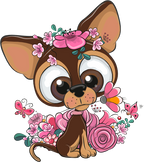 (s133-27-1V) Cute Cartoon Chihuahua Flowers