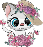 (s133-28-T) Cute Cartoon Cat Kitten Flowers Hat