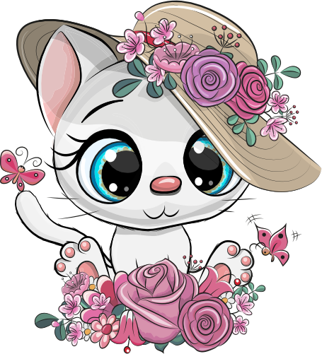 (s133-28-T) Cute Cartoon Cat Kitten Flowers Hat