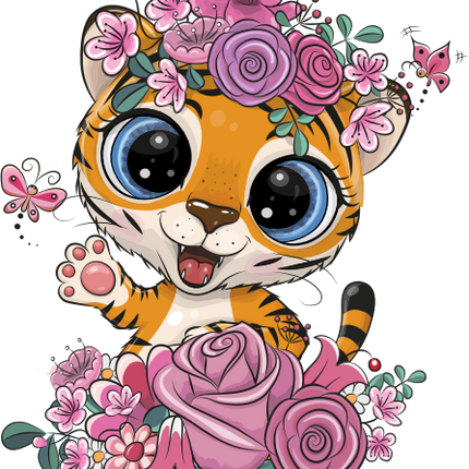 (s133-29-D) Cute Cartoon Tiger Flowers