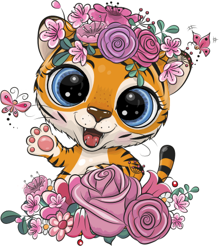 (s133-29-D) Cute Cartoon Tiger Flowers