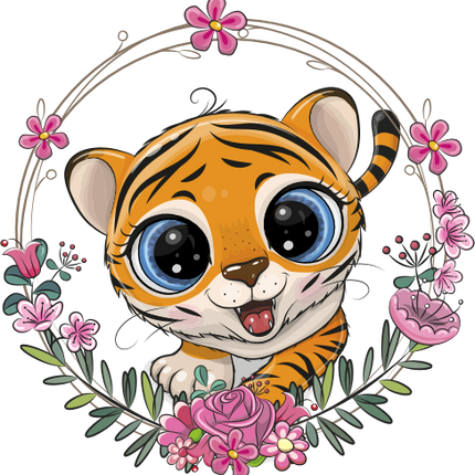 (s133-29-E) Cute Cartoon Tiger Flower Wreath