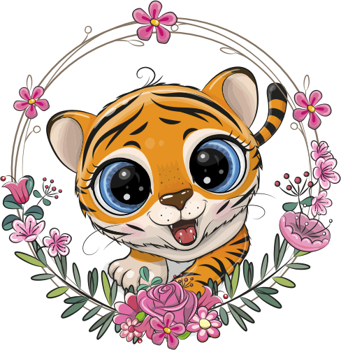 (s133-29-E) Cute Cartoon Tiger Flower Wreath