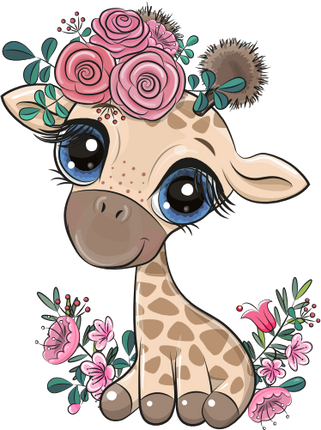 (s133-03-F) Cute Cartoon Giraffe Flowers