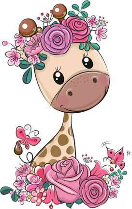 (s133-03-G) Cute Cartoon Giraffe Flowers