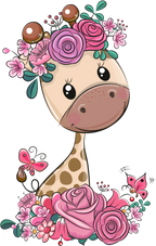 (s133-03-G) Cute Cartoon Giraffe Flowers