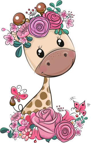 (s133-03-G) Cute Cartoon Giraffe Flowers