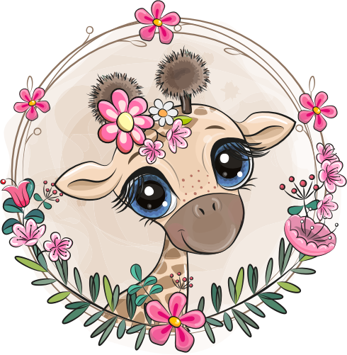 (s133-03-H) Cute Cartoon Giraffe Flower Wreath