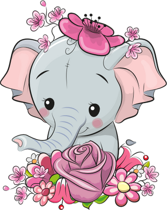 (s133-04-G) Cute Cartoon Elephant Flowers
