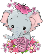 (s133-04-G) Cute Cartoon Elephant Flowers