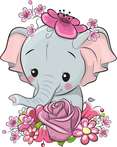 (s133-04-G) Cute Cartoon Elephant Flowers