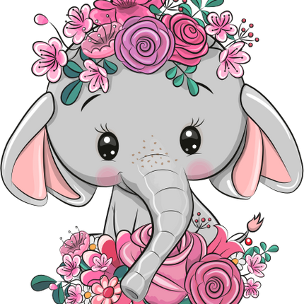 (s133-04-H) Cute Cartoon Elephant Flowers
