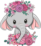 (s133-04-H) Cute Cartoon Elephant Flowers