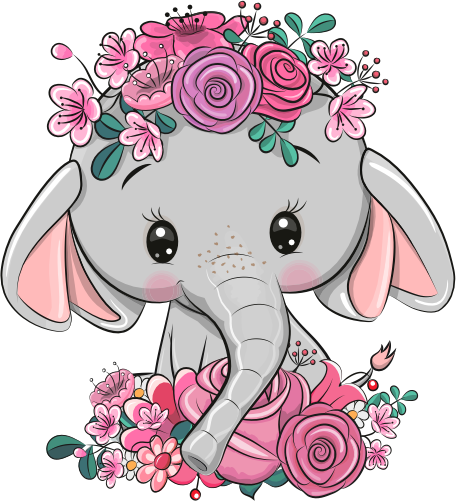 (s133-04-H) Cute Cartoon Elephant Flowers