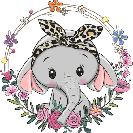 (s133-04-I) Cute Cartoon Elephant Flower Wreath