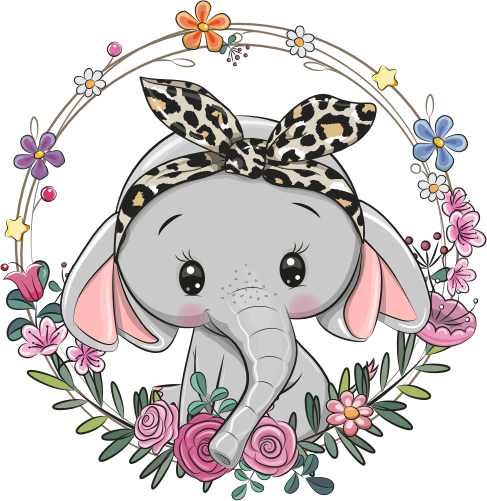 (s133-04-I) Cute Cartoon Elephant Flower Wreath