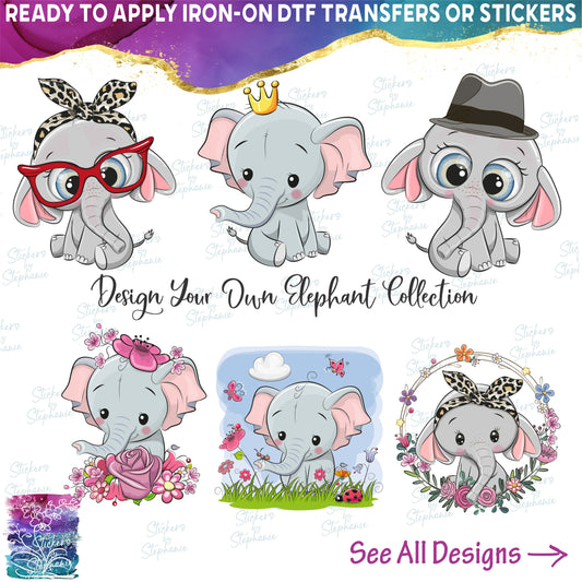 (s133-04) Illustrated Cartoon Elephant Collection 54 Mix-n-Match Accessories