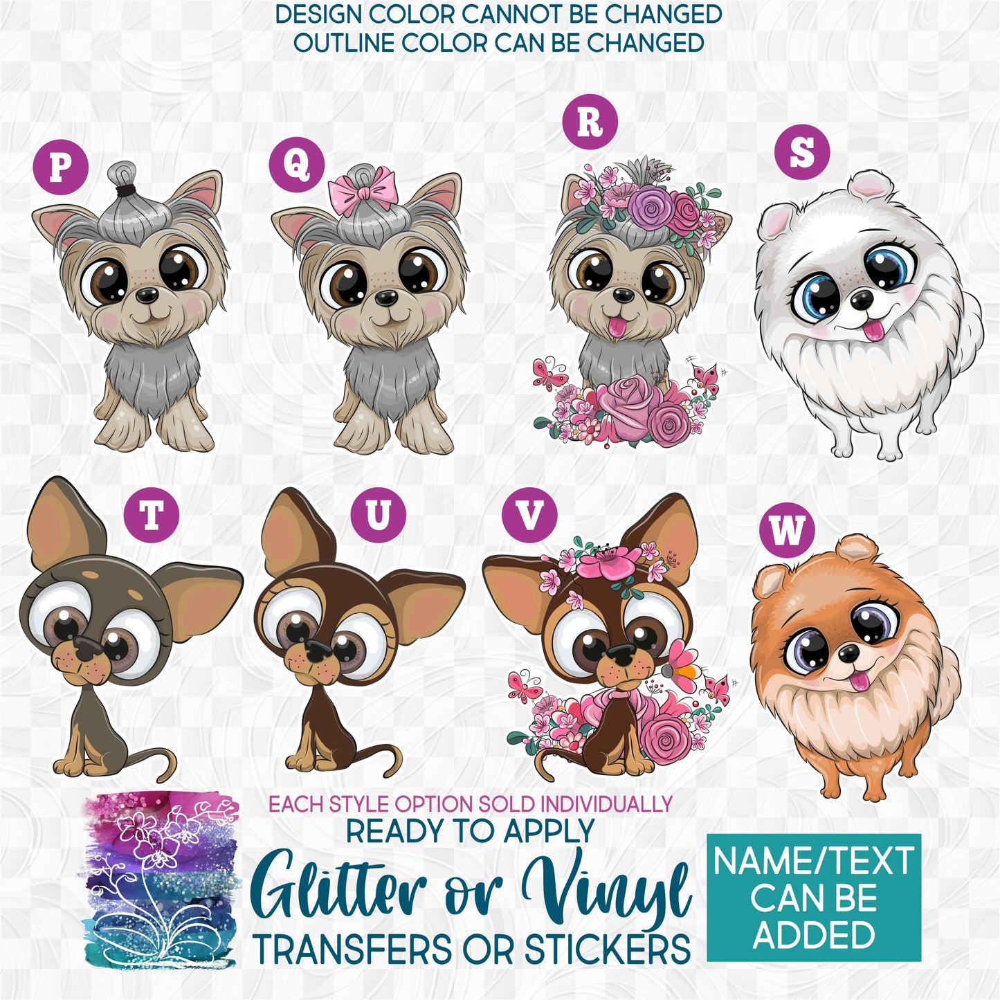 (s133-D) Cute Dog Puppy Glitter or Vinyl Iron-On Transfer or Sticker