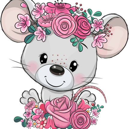 (s133-05-L) Cute Cartoon Mouse Flowers