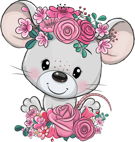 (s133-05-L) Cute Cartoon Mouse Flowers