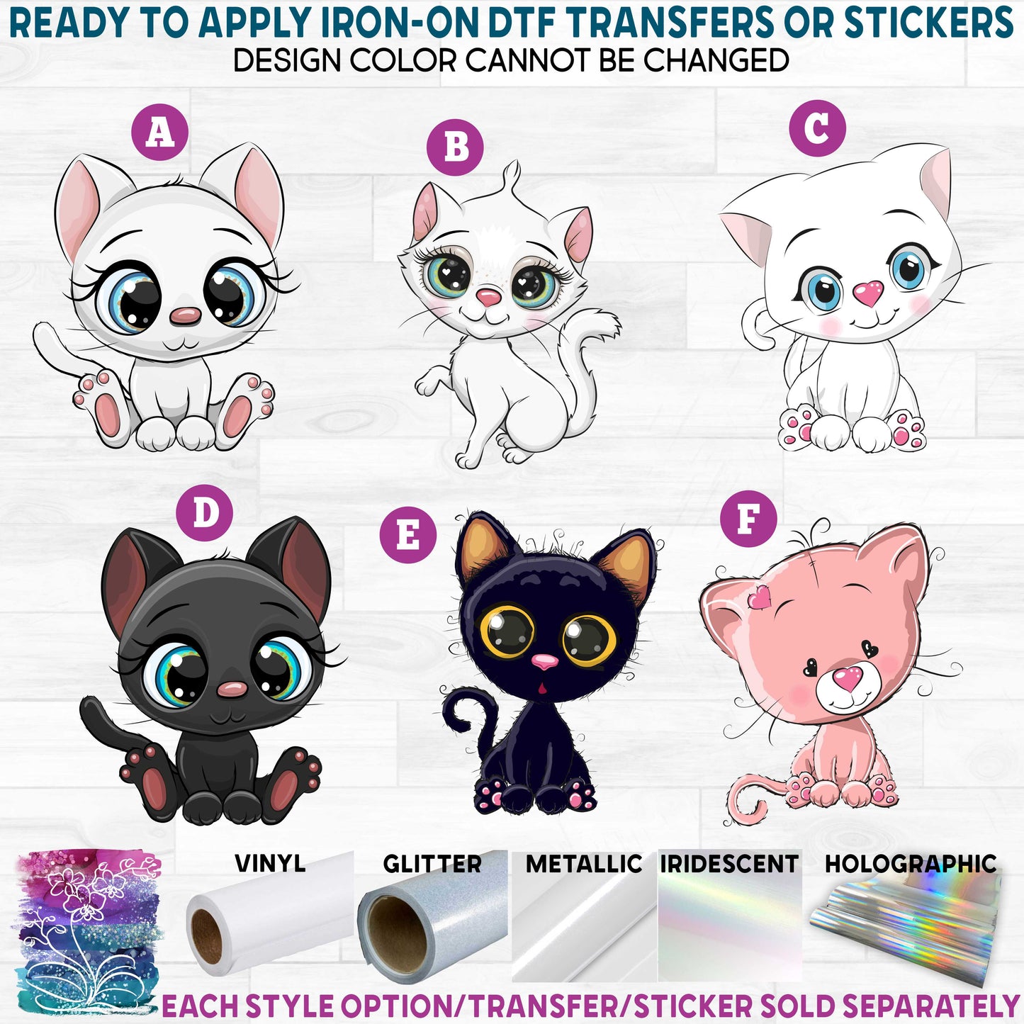 (s133-5) Cute Kitty Cat b Printed Heat Transfer or Sticker